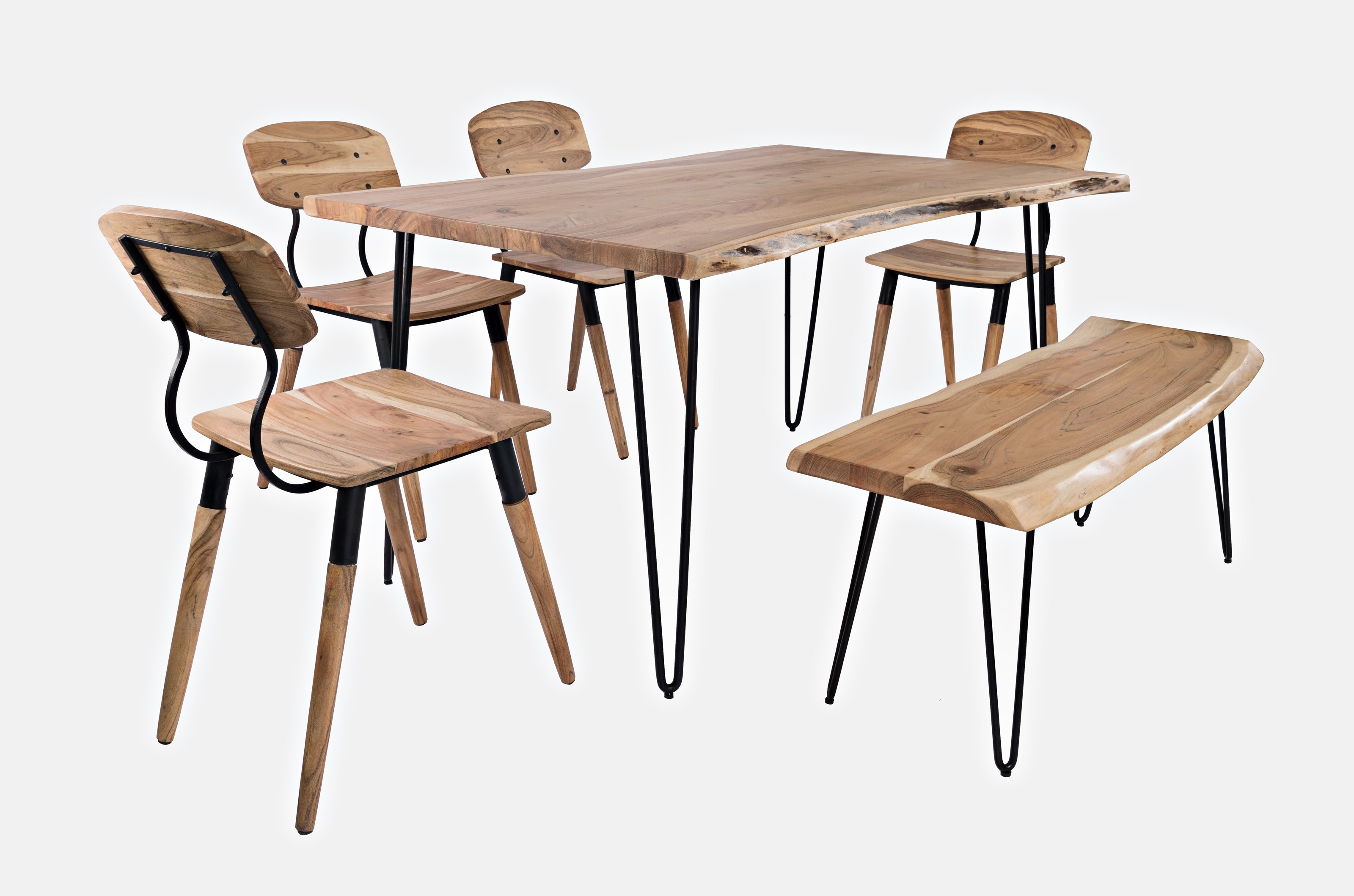 Jofran Nature's Edge 198560 6PC w Bench 60" Dining Table with 4 Chairs